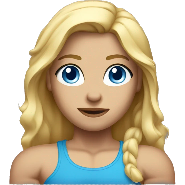 muscular woman, half body, Blue eyes, half Long blond hair emoji