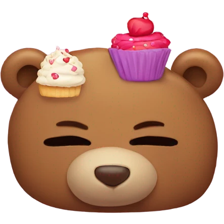 Sleeping teddy bear with cupcake on its head emoji