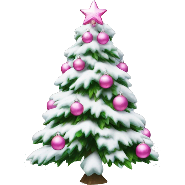 christmas tree with snow with pink ornaments  emoji