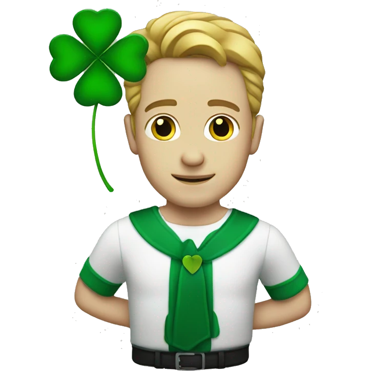 white man with four leaf clover emoji