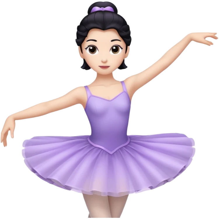 Cinematic Light Purple Ballerina Portrait Emoji, rendered in a realistic, vector-style with minimal shading.  with porcelain skin, smooth deep black hair falling in soft waves, and calm, inviting eyes. emoji