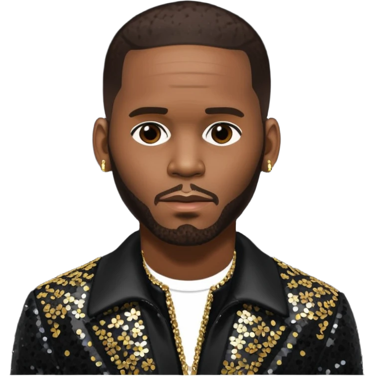R. Kelly with dark brown hair, black sequin outfit emoji