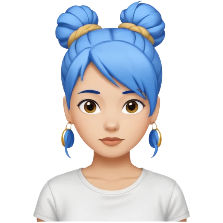 a woman with blue one bun hair, wearing white t-shirt emoji