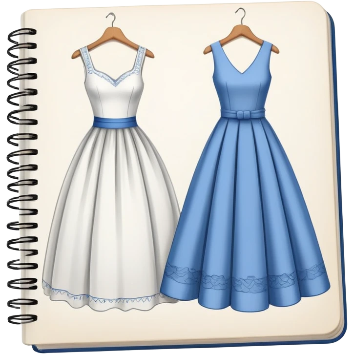 M sketchbook with dress drawings  emoji