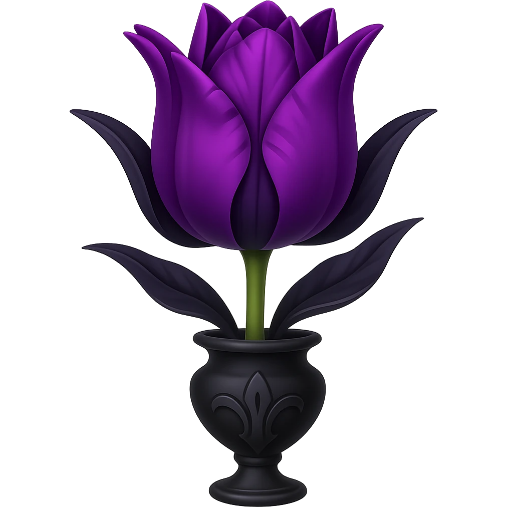 Add a gothic vase under the goth tulip in the style of apple emojis, keeping the background transparent. The style should mimic the apple emoji aesthetic with clean, colorful, and smooth shading typical of apple emojis. emoji