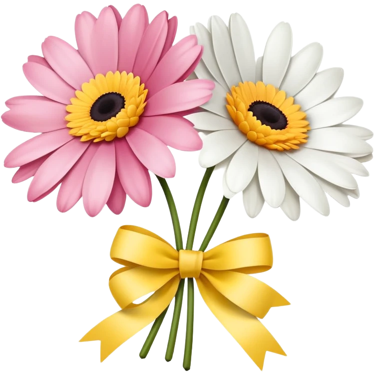 three small gerbaras tied with a ribbon. pink, white and yellow emoji