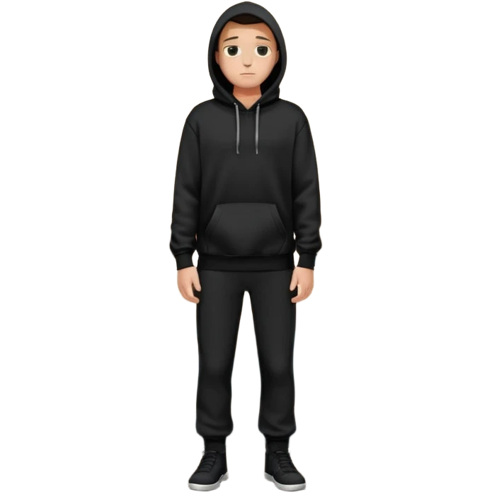 fullbody Mysterious sky man in black hoodie, hands in pockets and black pants emoji
