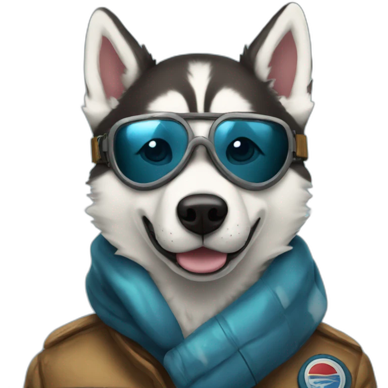 a pilot husky with goggles a bomber jacket and scarf emoji