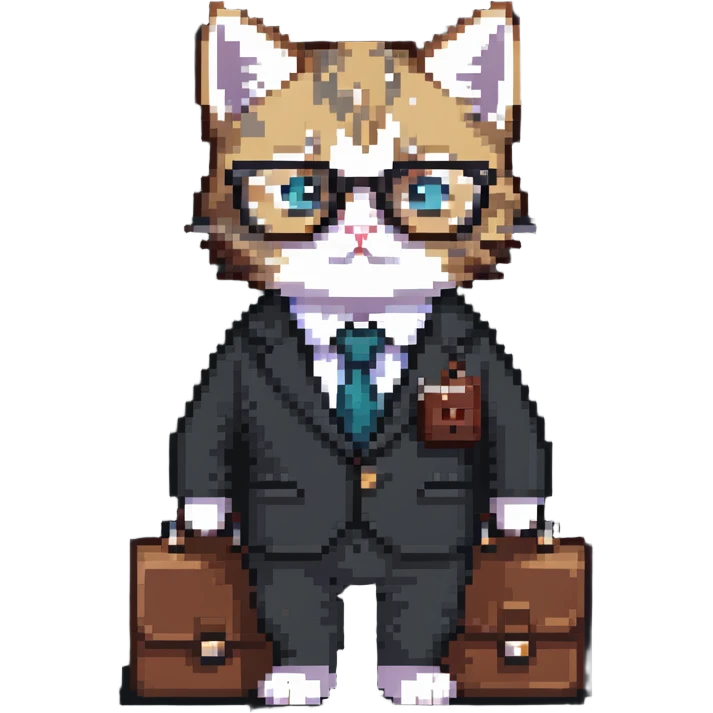 kitten in a suit holding a briefcase and wearing glasses emoji