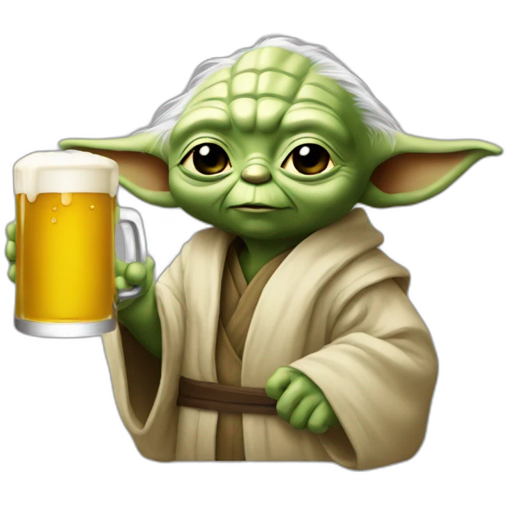 Bebe yoda qui bois une bière emoji