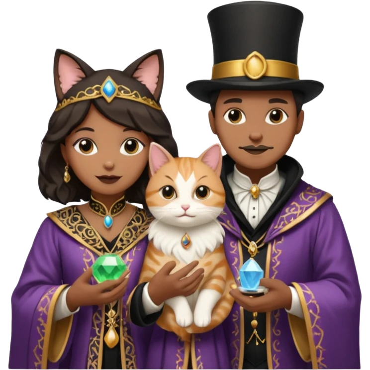 magician couple and their pet cat emoji