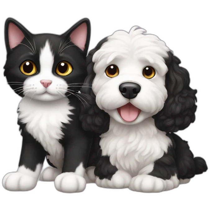 black and white cat with white cockerpoo emoji