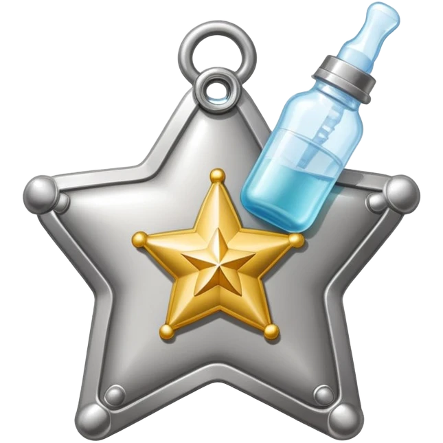 sheriff badge with star and baby feeding bottle in center emoji