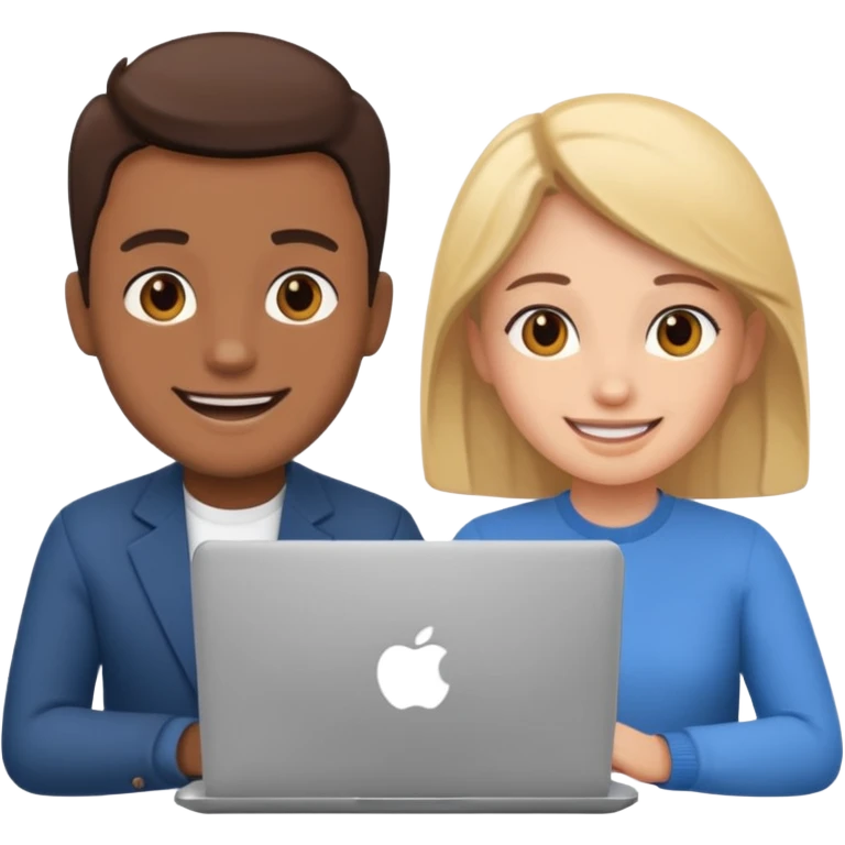 video meeting via laptop 2 people talking and smiling emoji