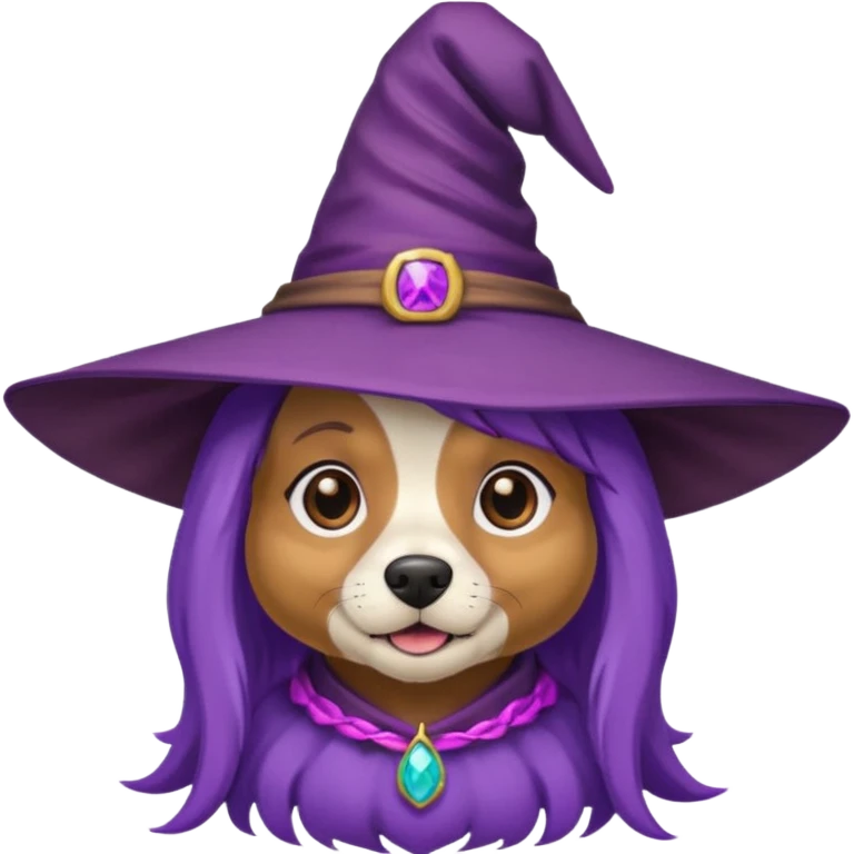 dog wear purple wicth hat emoji
