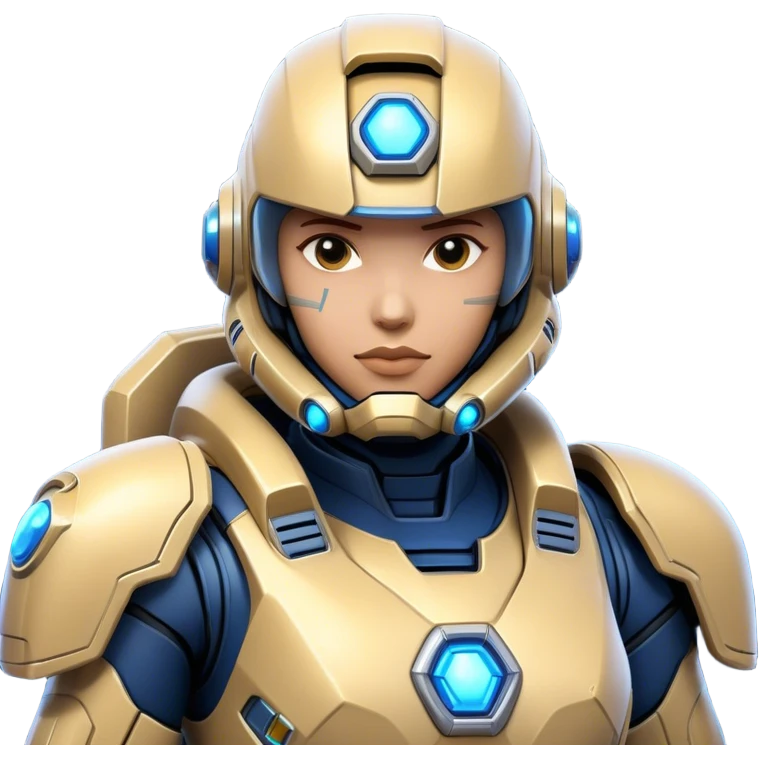 Clash of Clans aesthetic: Cinematic heroic Terran Marine Hero close up Emoji, rendered in a 3D vector-style similar to standard emojis with minimal shading and bold, simplified shapes. A compact, heroic isometric figure clad in futuristic power armor with signature energy accents, softly glowing with a cosmic battle charm. Simplified yet unmistakably iconic, highly detailed and consistent, glowing with a soft radiant shine and high gloss. Stylized with a touch of interstellar valor and a soft glowing outline, capturing the essence of an elite space warrior with a friendly, playful manner! emoji