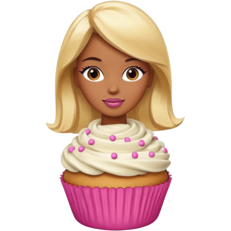 Brown skin blonde hair barbie cupcake  emoji