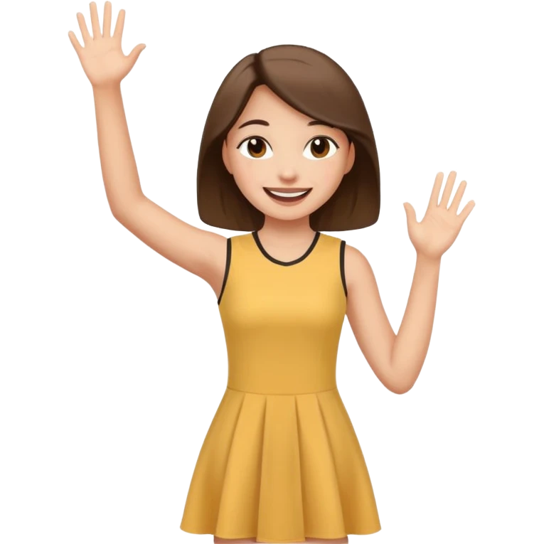A girl in a jersey dress, waving both arms in pure joy. emoji