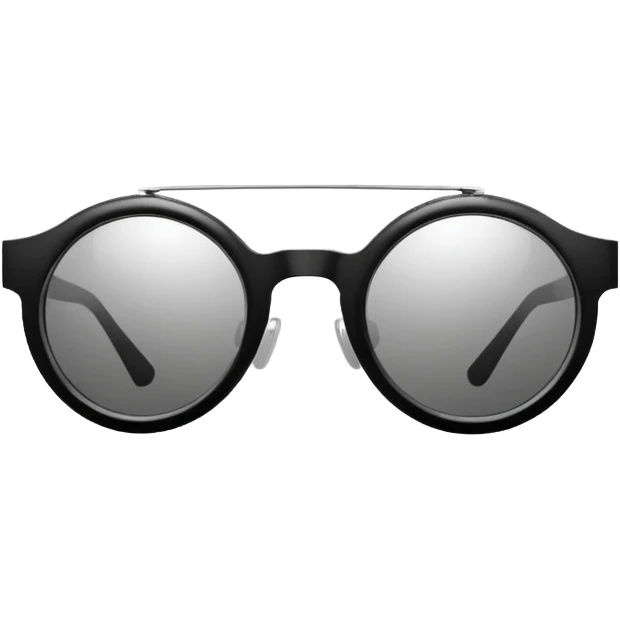 Minimalistic futuristic sunglasses emoji, metallic black and white, reflective lenses, smooth frame, flat vector, clean modern style emoji