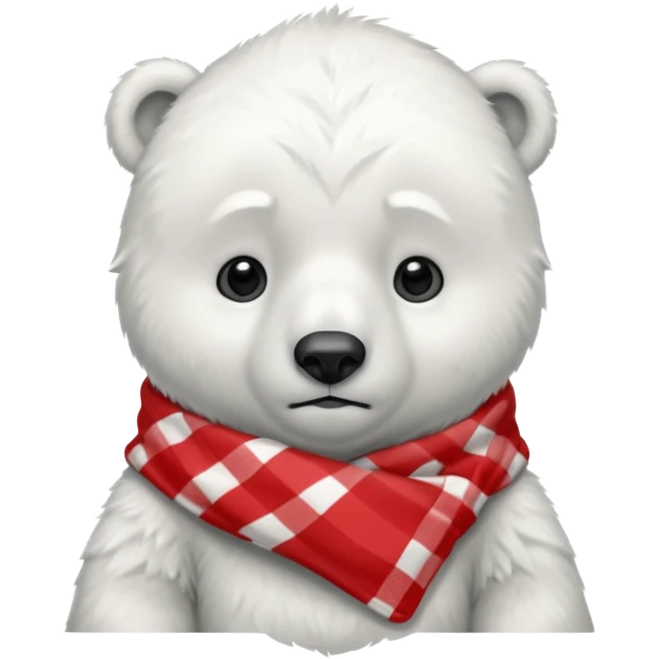 baby Polar Bear, sad, wearing red Checkered Triangle scarf emoji