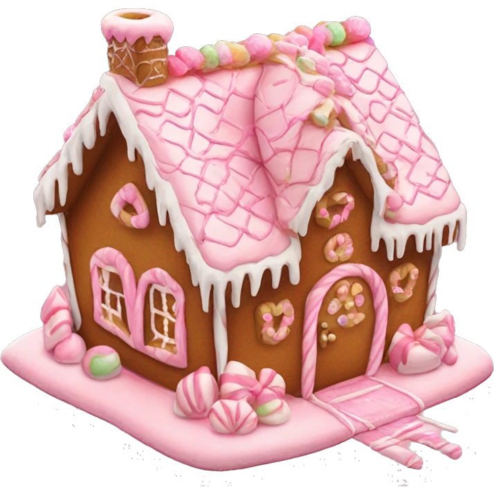 aesthetic gingerbread house with mini bow decorations and baby pink decorations  emoji