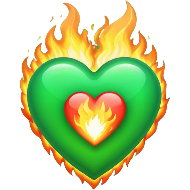 Take the classic Apple "heart on fire" emoji but make it a green heart. emoji