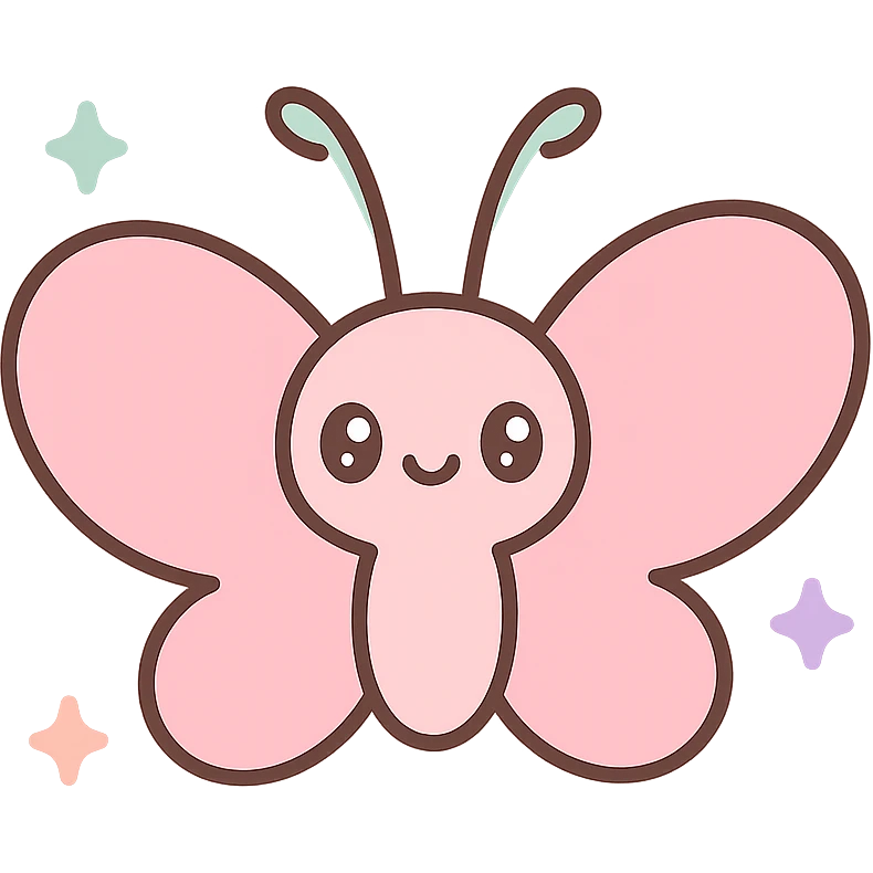 pink butterfly with sparkles, kawaii style emoji