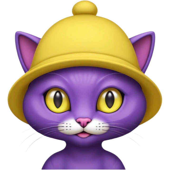 dark purple alien cat with no fur and yellow hat emoji