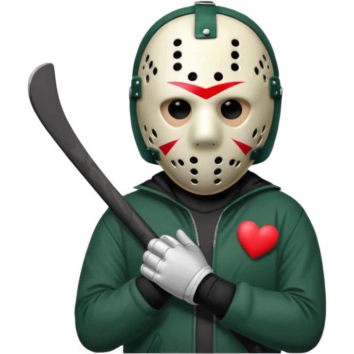 a cartoon image of Jason Voorhees, looking cute, with his hands clasped in front of him, at a sideways angle, looks like he is in love emoji