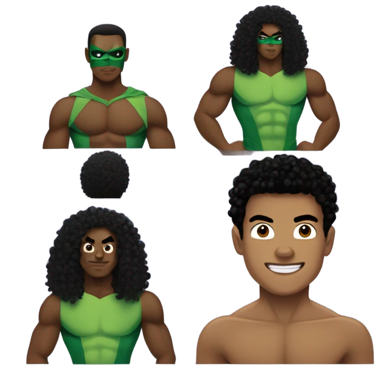 Afro Light-skinned shirtless while swimming teenager in the green superhero costume of Prince Namor. emoji