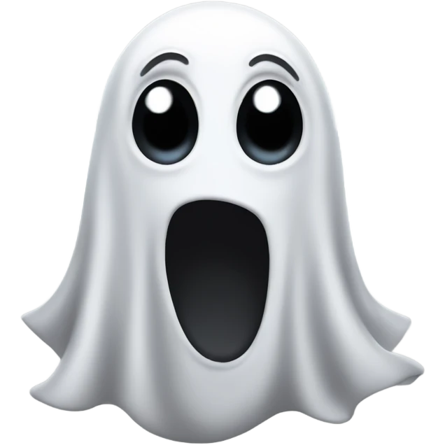 A simple white ghost emoji with large oval black eyes and a wide oval black mouth, looking surprised. No background emoji