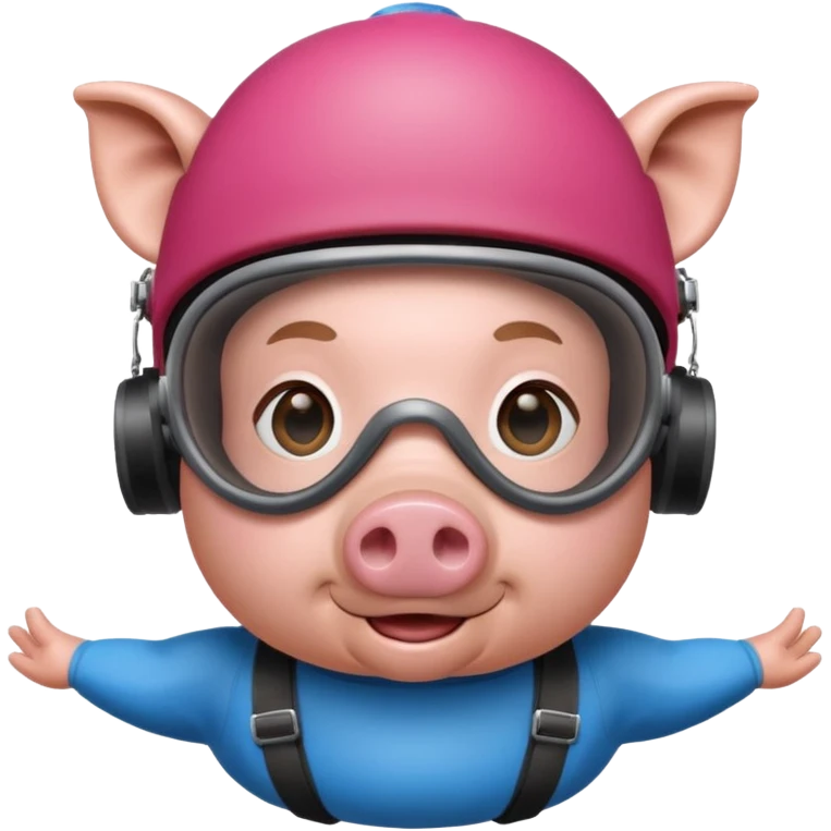 Pig head with skydiving goggles and skydiving hat. Face rippling because of the g-force emoji