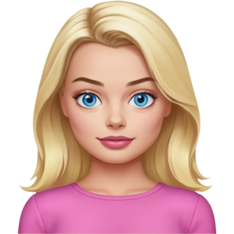 Maggot Robbie with blue eyes, long blonde hair, pink outfit emoji
