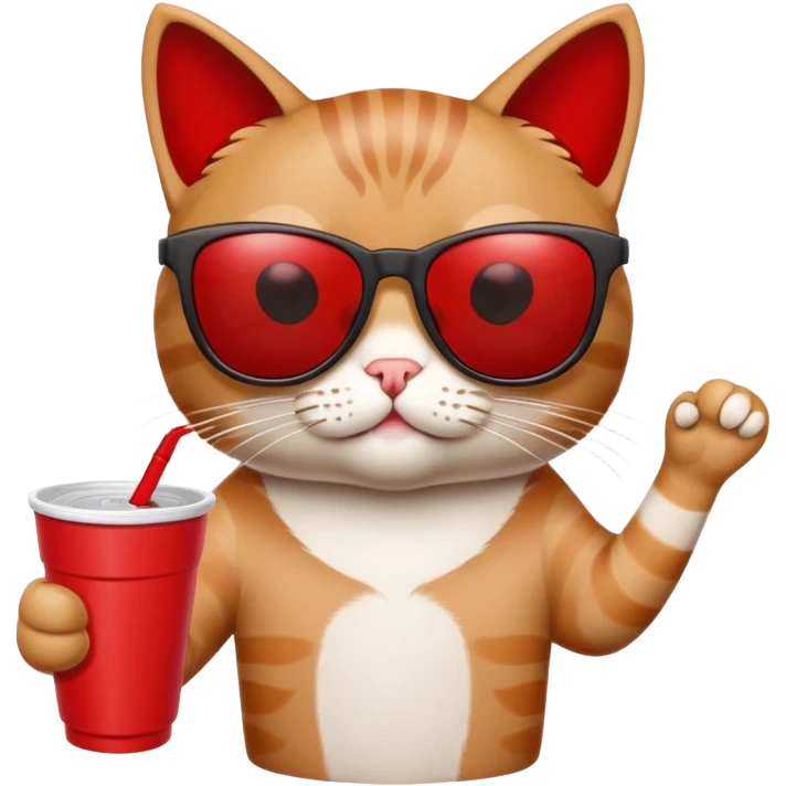 cat wearing sunglasses, holding a red solo cup, looking like it's at a college party emoji