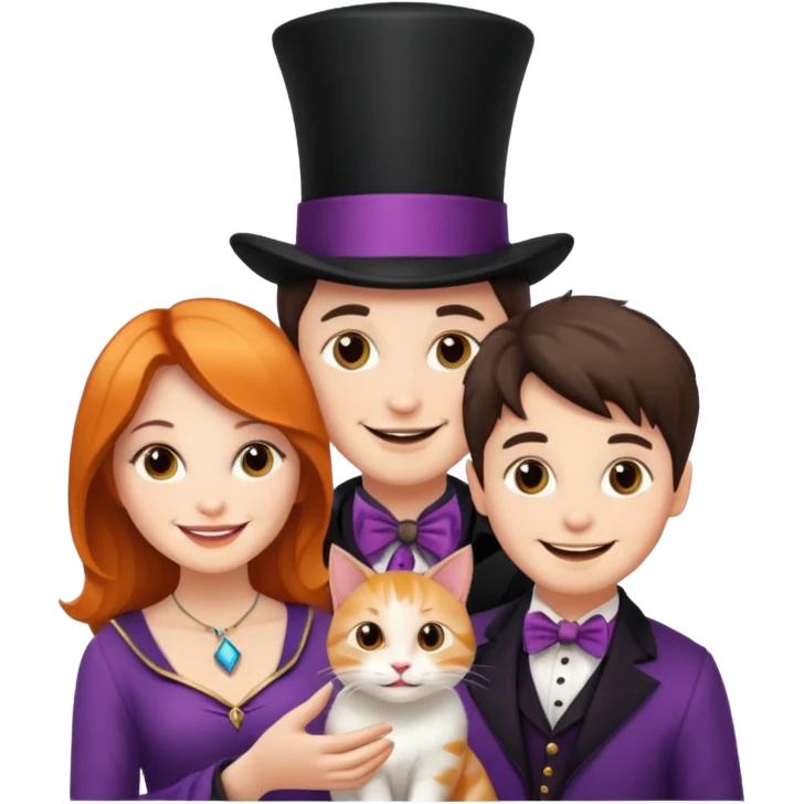 magician couple and their pet cat emoji