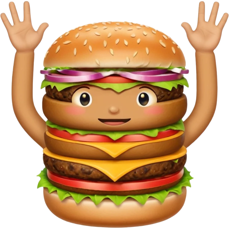 A living burger doing 67 gestures emoji