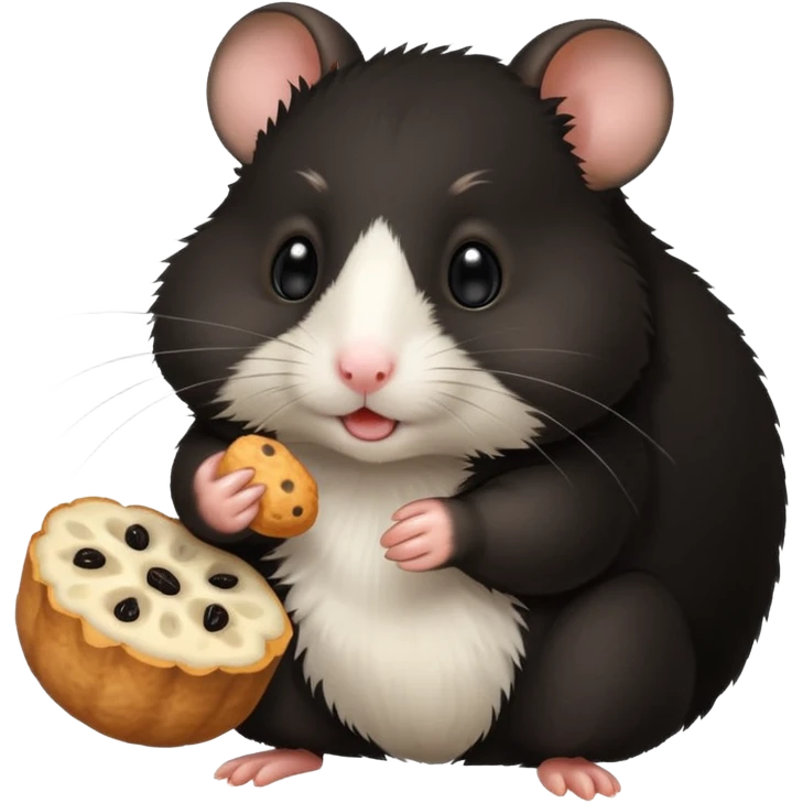 black hamster with  snack emoji