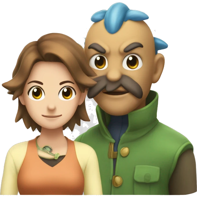 pokemon schlurp next to a lady with brown hai emoji