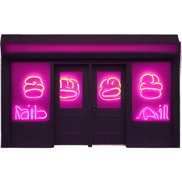 Pink neon sign that says “Abby’s Nail Bar” simple emoji