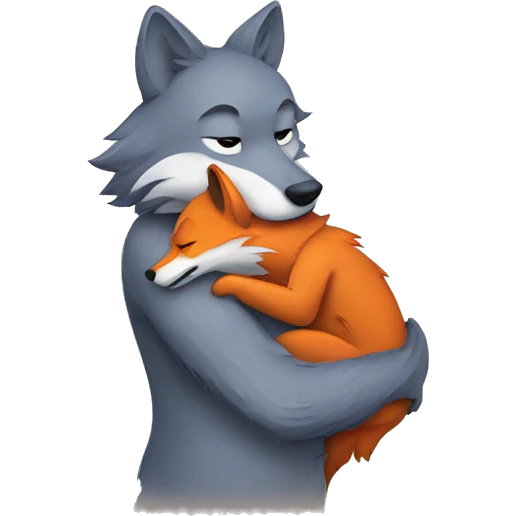 Wolf with fox hug emoji