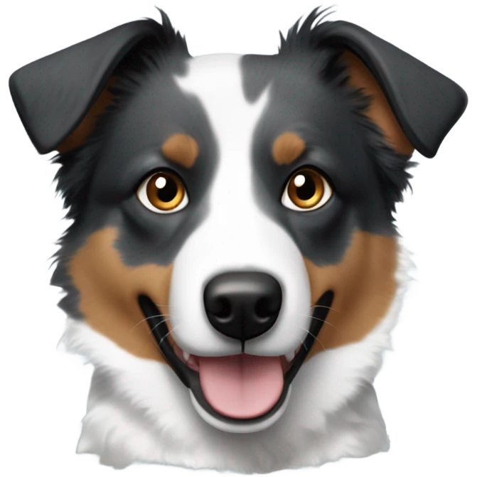Blue heeler mixed with Australian shepherd with one one blue eye and one brown eye with black and white fur emoji
