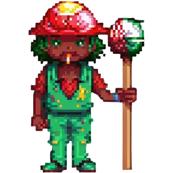 RCB cricket player eating a lollipop, pixel art style emoji