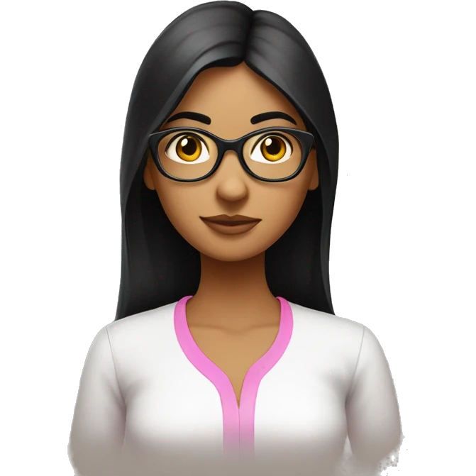slim indian girl wear pink pant & white shirt have black straight hair and spectacle emoji