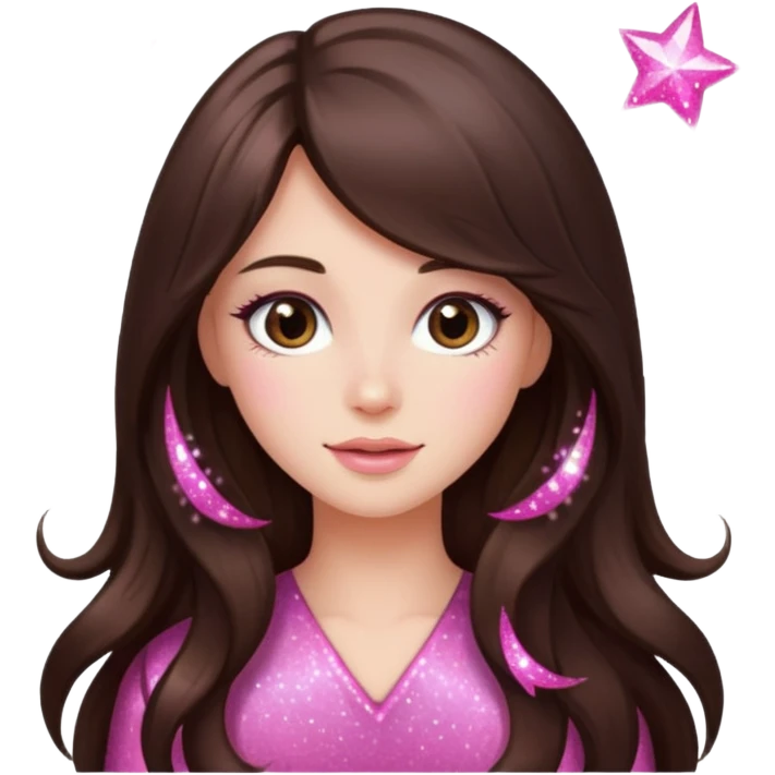 pink sparkles emoji of a long hair brunette emoji