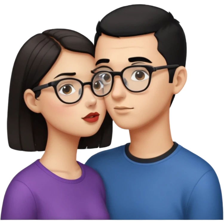 Guy with glasses and buzz cut black hair kissing girl with long brown hair emoji