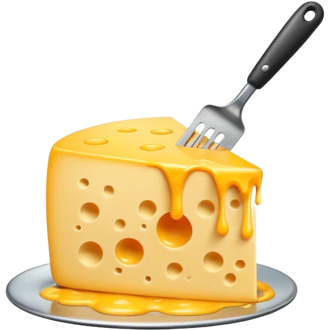 a half vertical wheel of cheese being scraped with a metal spatula, melted cheese flowing, modern emoji style, clean, transparent background emoji