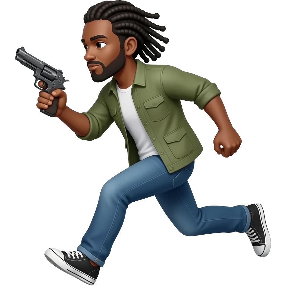 Black man  with dreads running with gun in one hand emoji