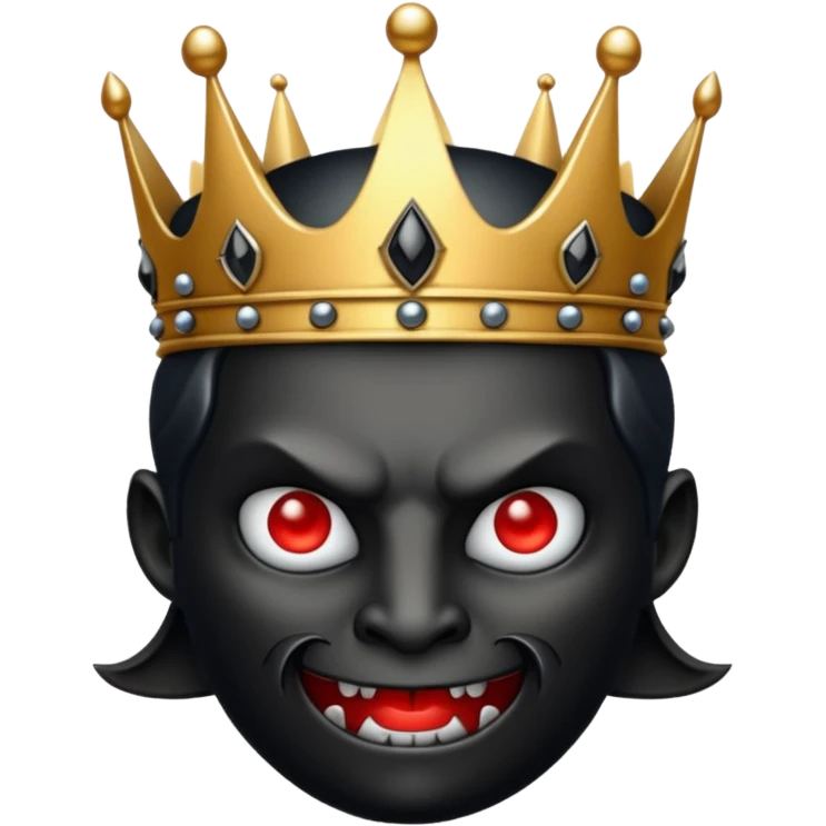 a black, shining crown with a devil face emoji