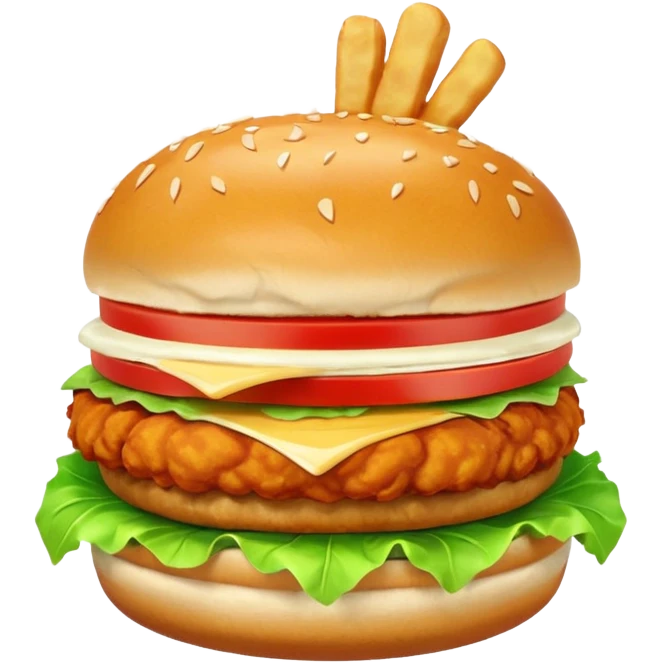 chicken burger object icon, crispy fried chicken, lettuce, mayo sauce, soft bun, 3D cartoon, mobile game icon style, clean background, no text, no watermark
 emoji