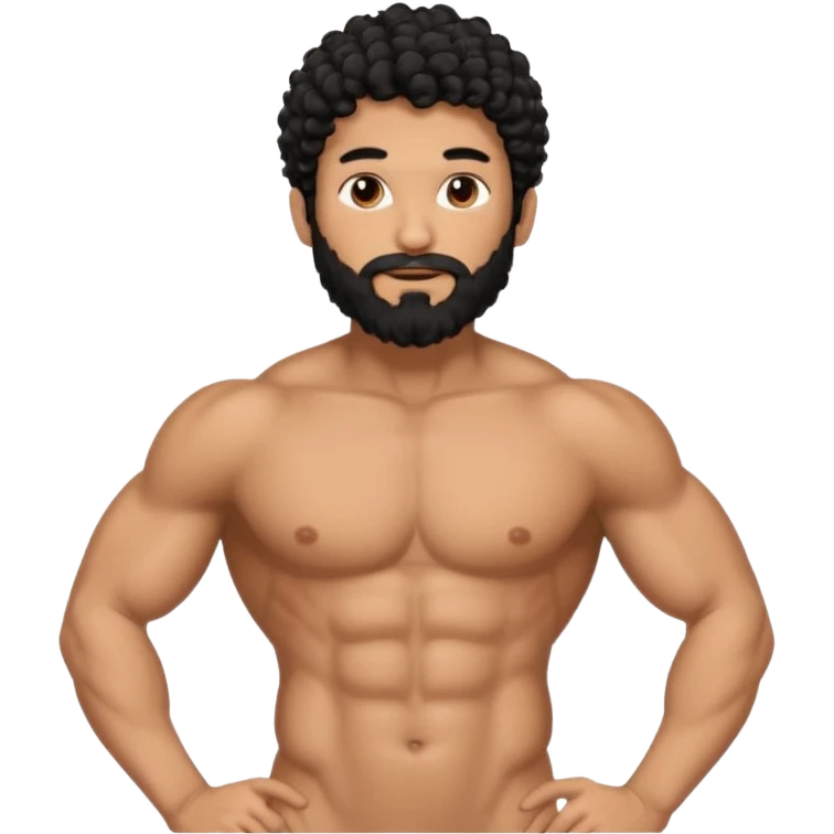 Latino male, black curly hair with beard. He is standing naked posing  emoji